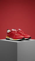 Signal Red leather mesh sneaker