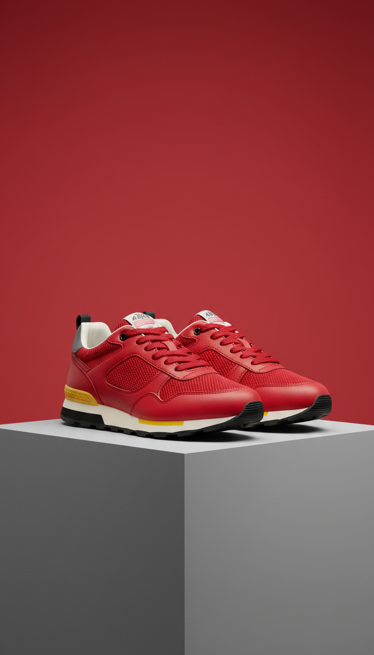 Signal Red leather mesh sneaker